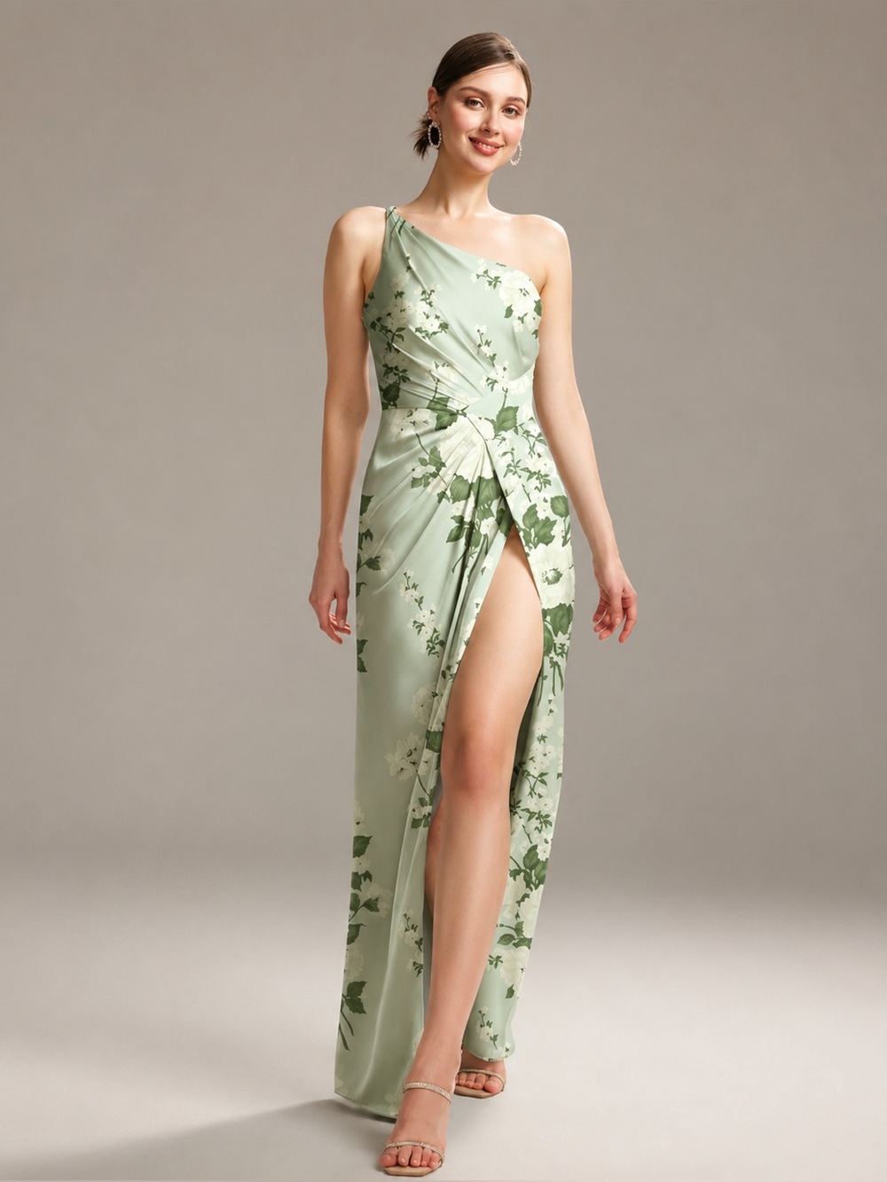 AW Bridal Sage Floral Satin Slit Wedding Guest Bridesmaid Dress Size 0 NWOT